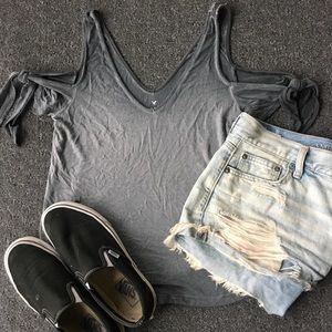 Gray American Eagle soft & sexy cold shoulder tee